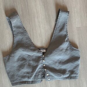 Madewell Blue/Grat Button-Up Crop vest Top